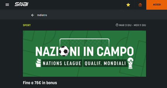 La promo scommesse Nazioni in Campo di SNAI