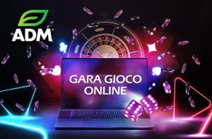 Laptop, elementi di gioco, logo ADM