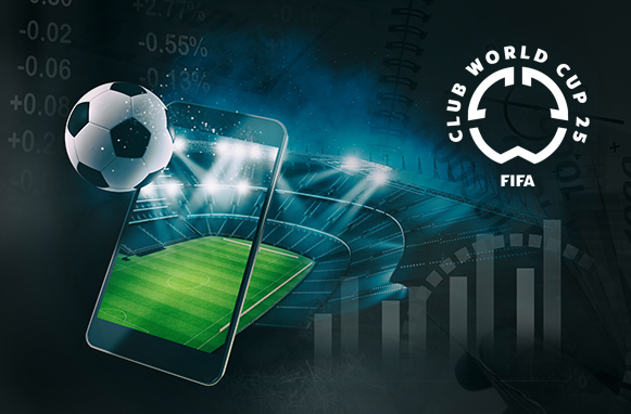 Smartphone, elementi di scommesse sul calcio e logo Mondiale per club FIFA
