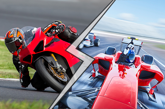Una moto da MotoGP e una vettura di F1