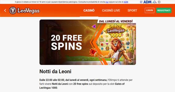 La promo casinò Notti da Leoni di LeoVegas
