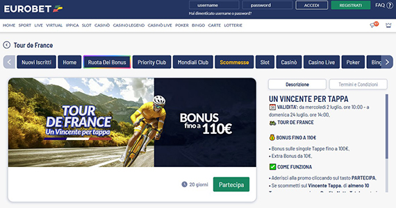 La promo scommesse Tour de France di Eurobet