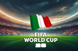 Bandiera italiana e logo Fifa World Cup 2026