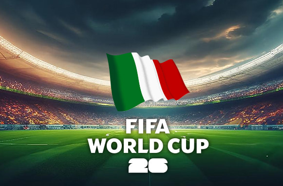 Bandiera italiana e logo Fifa World Cup 2026