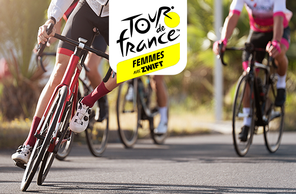 Cicliste in gara, logo Tour de France femmes