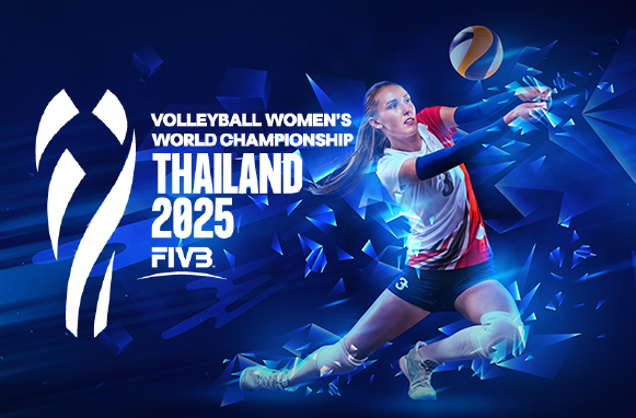 Giocatrice di pallavolo in azione e logo Mondiali 2025