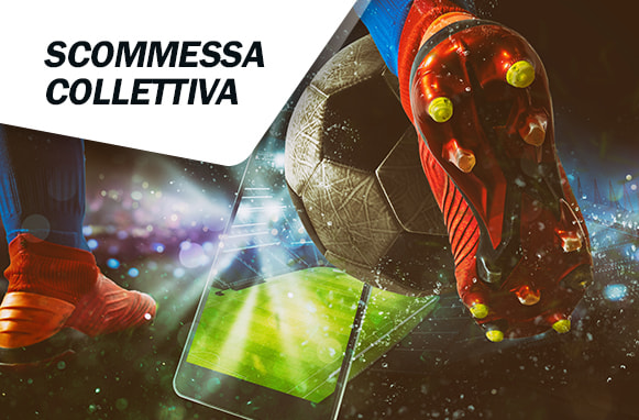 Smartphone, pallone da calcio, scritta Scommessa Collettiva