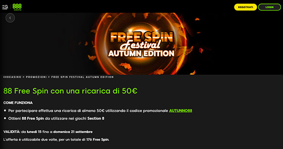 La promo casinò Free Spin Festival Autumn Edition di 888casino