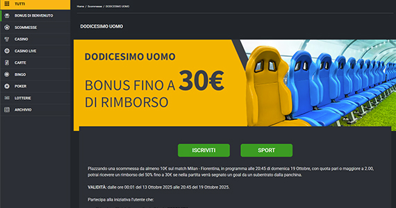 La promo scommesse Dodicesimo Uomo di Planetwin365