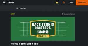 La promo scommesse Race Tennis Masters 1000 Parigi di SNAI