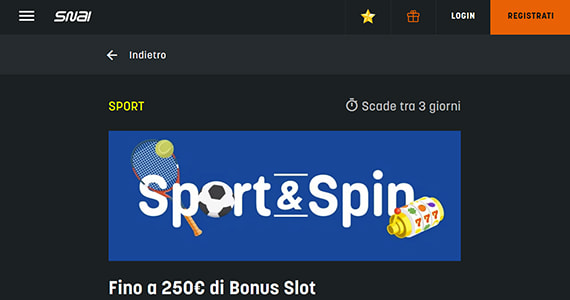 La promo scommesse Sport & Spin di SNAI