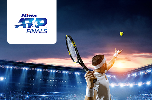 Tennista in azione e logo ATP Finals