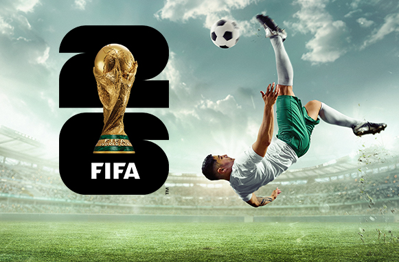 Calciatore in rovesciata e logo FIFA World Cup 2026
