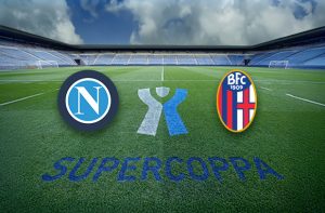 Logo Supercoppa, logo Napoli e Bologna