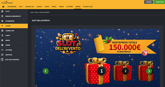 La promo casinò Slot dell'Avvento di Planetwin365