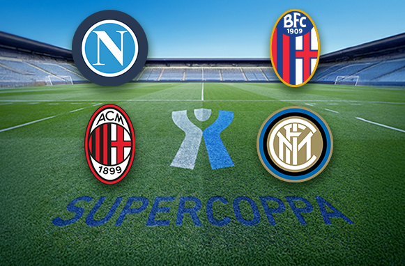Logo Supercoppa Italiana e loghi di Napoli, Milan, Bologna e Inter
