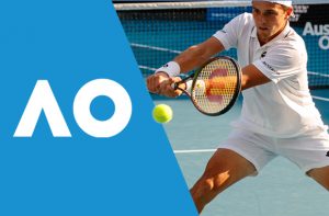 Giocatore di tennis e logo Australian Open