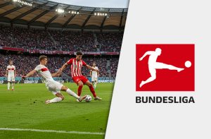 Istantanea di una partita e logo della Bundesliga