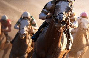 Cavalli al galoppo in una corsa ippica