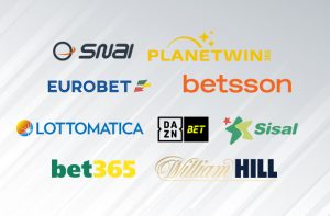 I loghi di SNAI, Planetwin365, Eurobet, Betsson, Lottomatica, Daznbet, Sisal, bet365 e William Hill