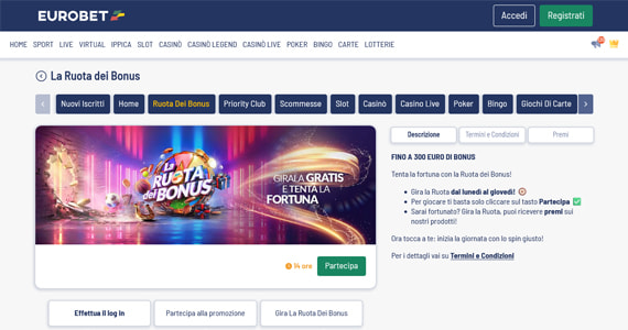 La promo casinò La Ruota dei Bonus di Eurobet