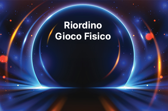 Schermata futuristica e scritta riordino gioco fisico