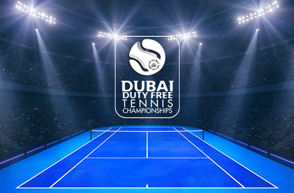 Campo da tennis indoor in sintetico e logo ATP Dubai 500