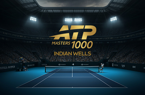 Campo da tennis indoor e logo di Indian Wells