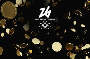 Logo Milano Cortina 2026 e monete d'oro