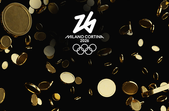 Logo Milano Cortina 2026 e monete d'oro