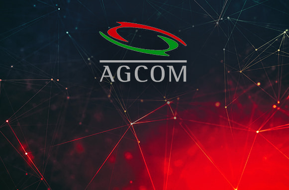 Logo AGCOM su sfondo nero e rosso