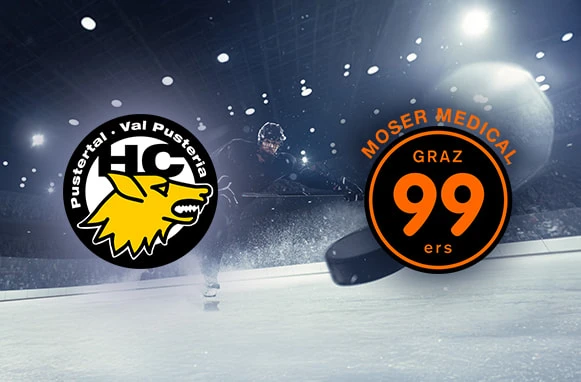 Giocatore di hockey, logo Val Pusteria e logo Gaz99ers