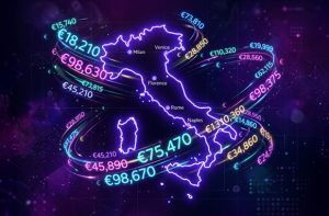 Grafica dell’Italia circondata da numeri e statistiche