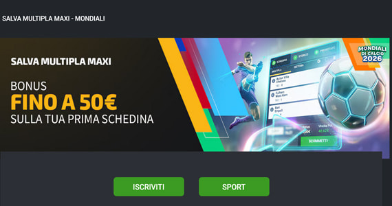 La promo scommesse Salva Multipla Maxi - Mondiali di Planetwin365