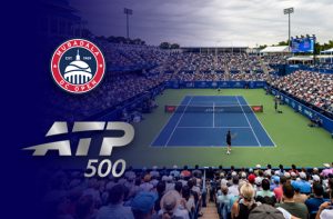 Campo da tennis e loghi di Mubadala DC Open e ATP 500
