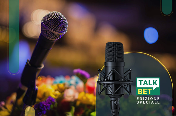 Microfono, fiori e logo TalkBet Edizione Speciale