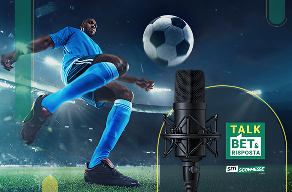 Calciatore in azione, logo TalkBet&Risposta