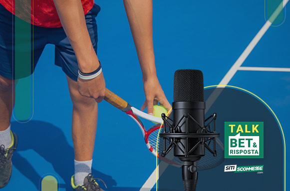 Tennista in azione, logo TalkBet&Risposta