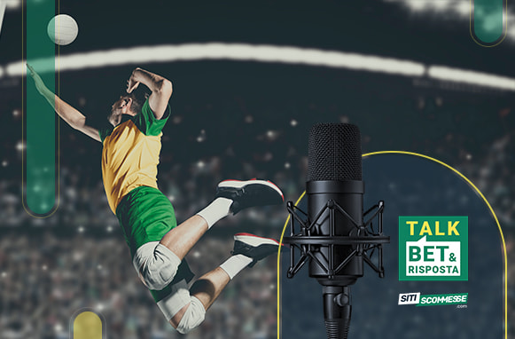 Pallavolista in azione, logo TalkBet&Risposta