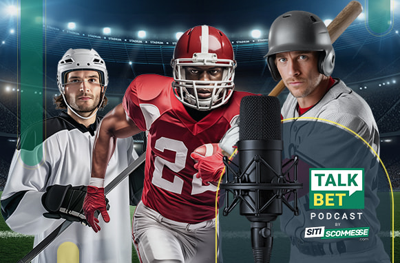 Giocatore di hockey, football e baseball, logo TalkBet