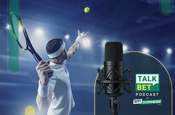 Tennista in azione, logo TalkBet
