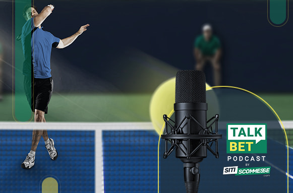 Tennista in azione, logo TalkBet