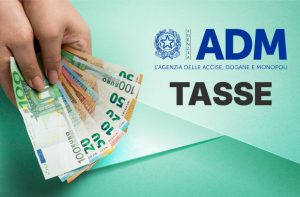 Euro, logo ADM e scritta Tasse