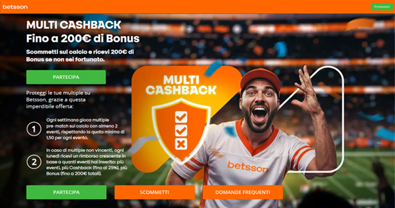 La promo scommesse Multi Cashback di Betsson