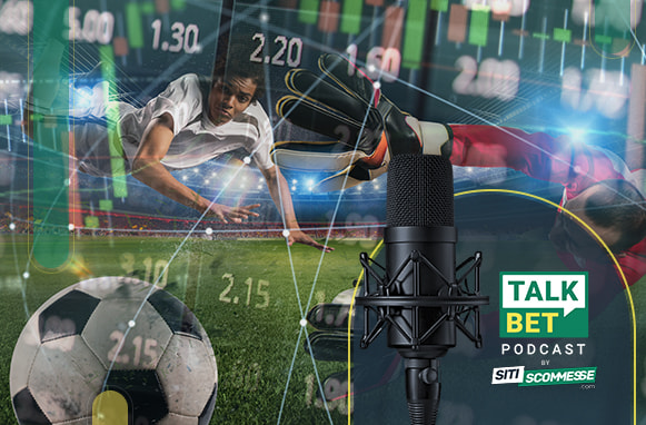 Calcitore in azione e grafici, logo TalkBet