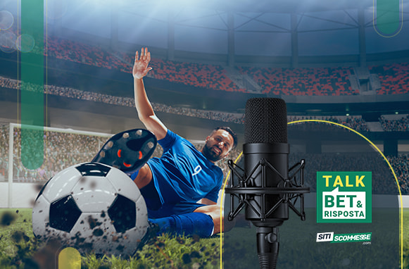 Calciatore in azione, logo TalkBet&Risposta