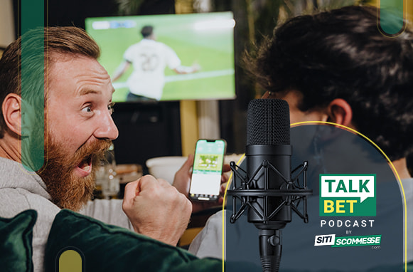 Persone che giocano live, tv con partita e logo TalkBet