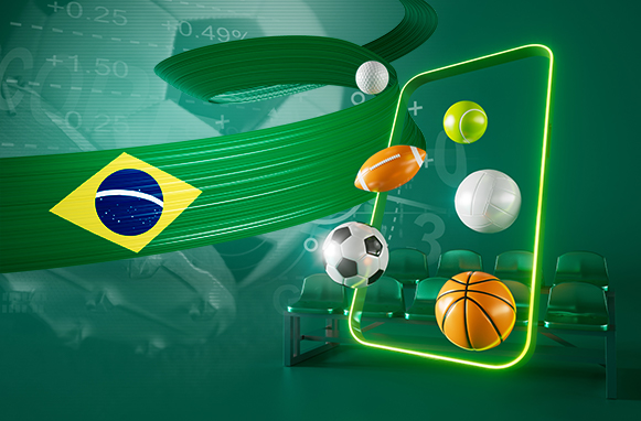 Smartphone con palloni, bandiera brasiliana