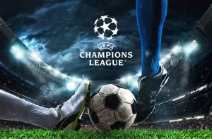Calciatori in azione, logo Champions League