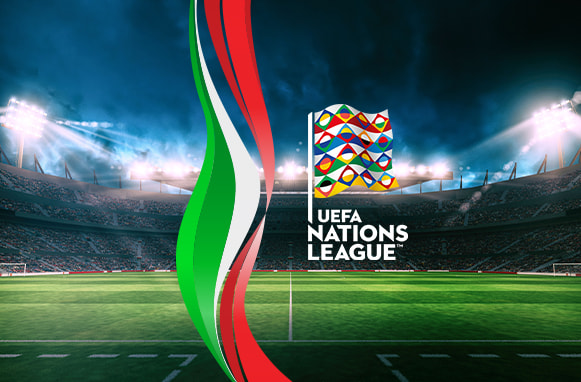 Logo UEFA Nation League e bandiera italiana